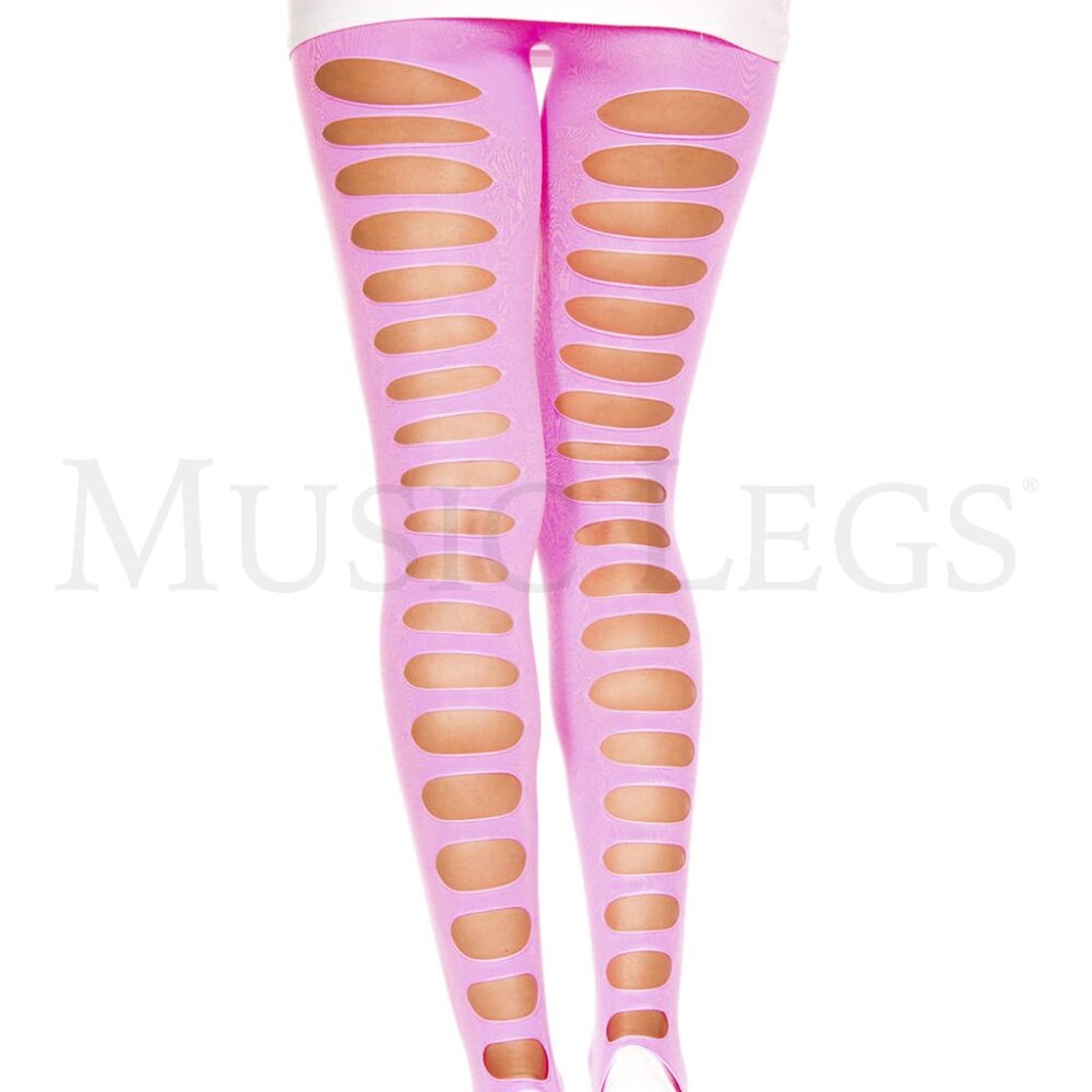 Neon Hot Pink Footless Leggings Tights Rave Festival Halloween Costume Cut Out